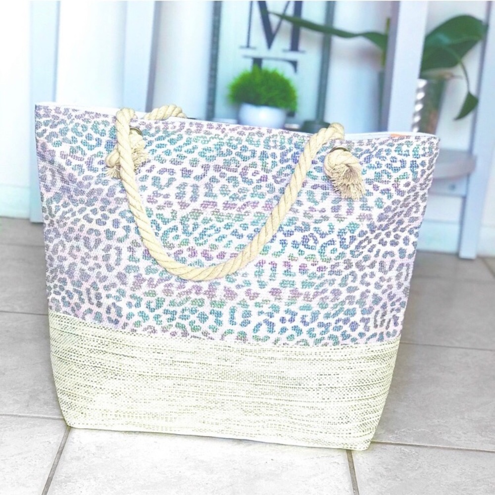 Leopard rainbow metallic shiny tote bag - Picture 1 of 5